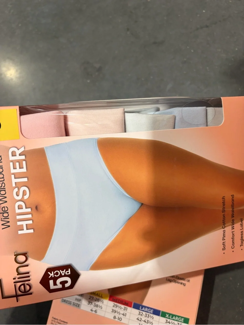 Felina Pima Cotton Hipster - Beige/blue/pink  (5 Pack) new sealed